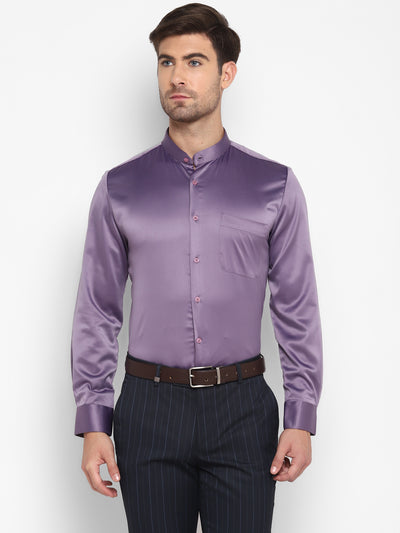 Purple Satin Solid Regular Fit Shirt