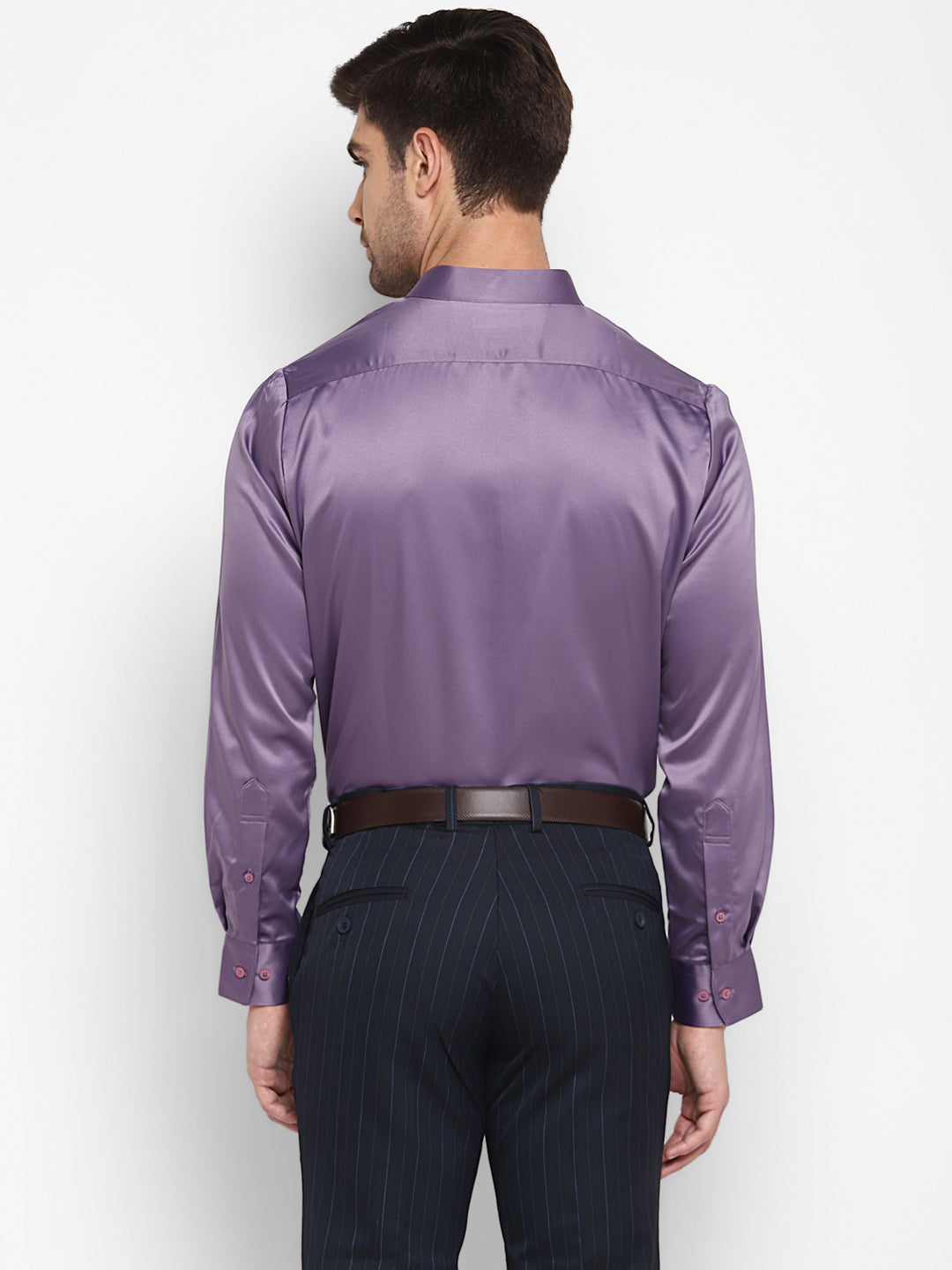 Purple Satin Solid Regular Fit Shirt