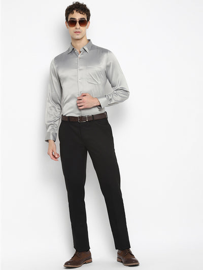 Solid Silver Grey Regular Fit Casual Shirt