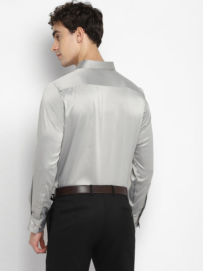 Solid Silver Grey Regular Fit Casual Shirt