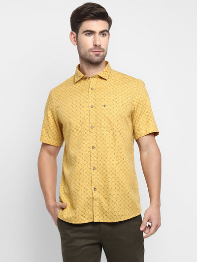 Printed Yellow Slim Fit Casual Shirt
