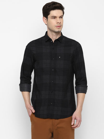 Self Design Black Slim Fit Causal Shirt