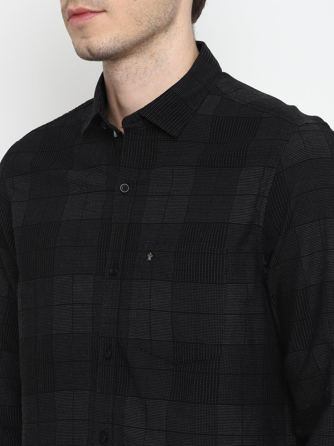 Self Design Black Slim Fit Causal Shirt