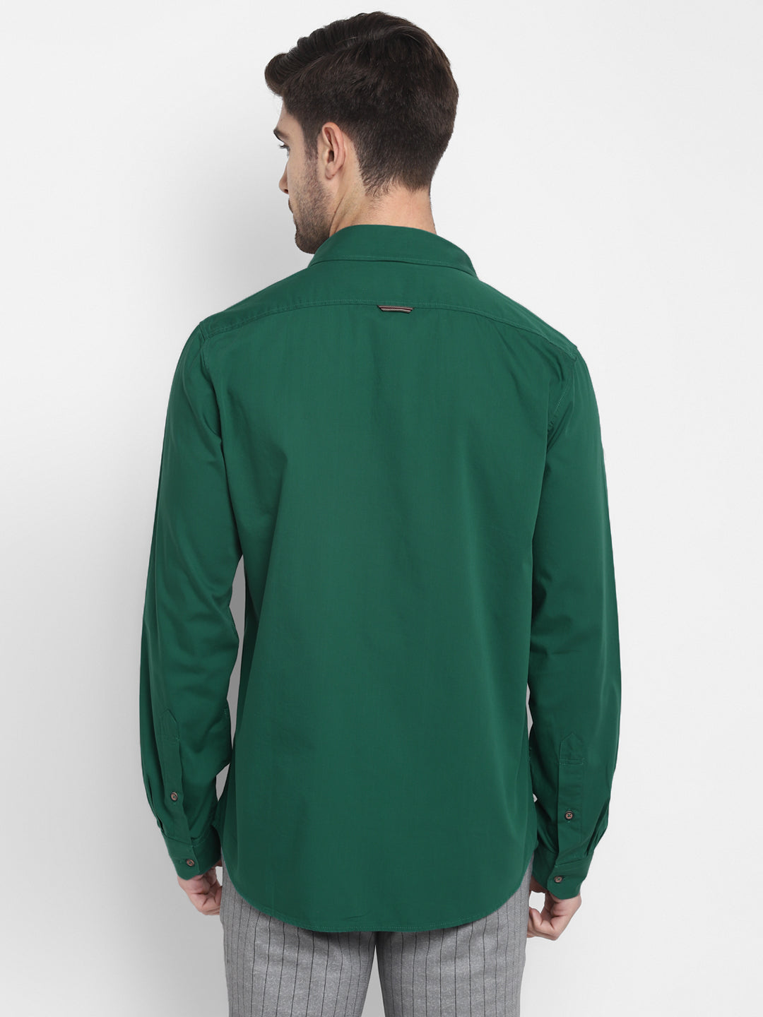 Solid Green Slim Fit Causal Shirt