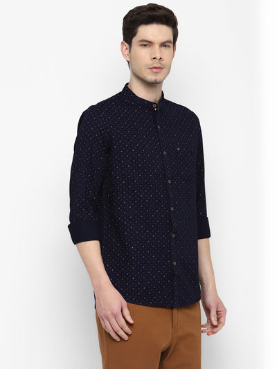 Printed Blue Slim Fit Causal Shirt