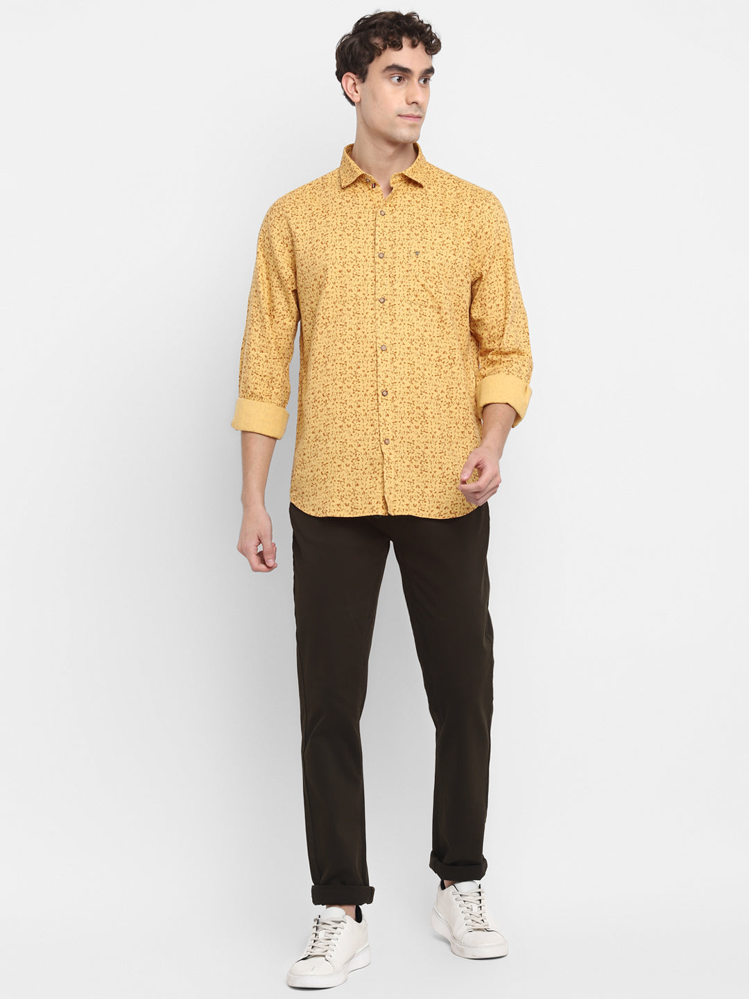Printed Yellow Slim Fit Causal Shirt