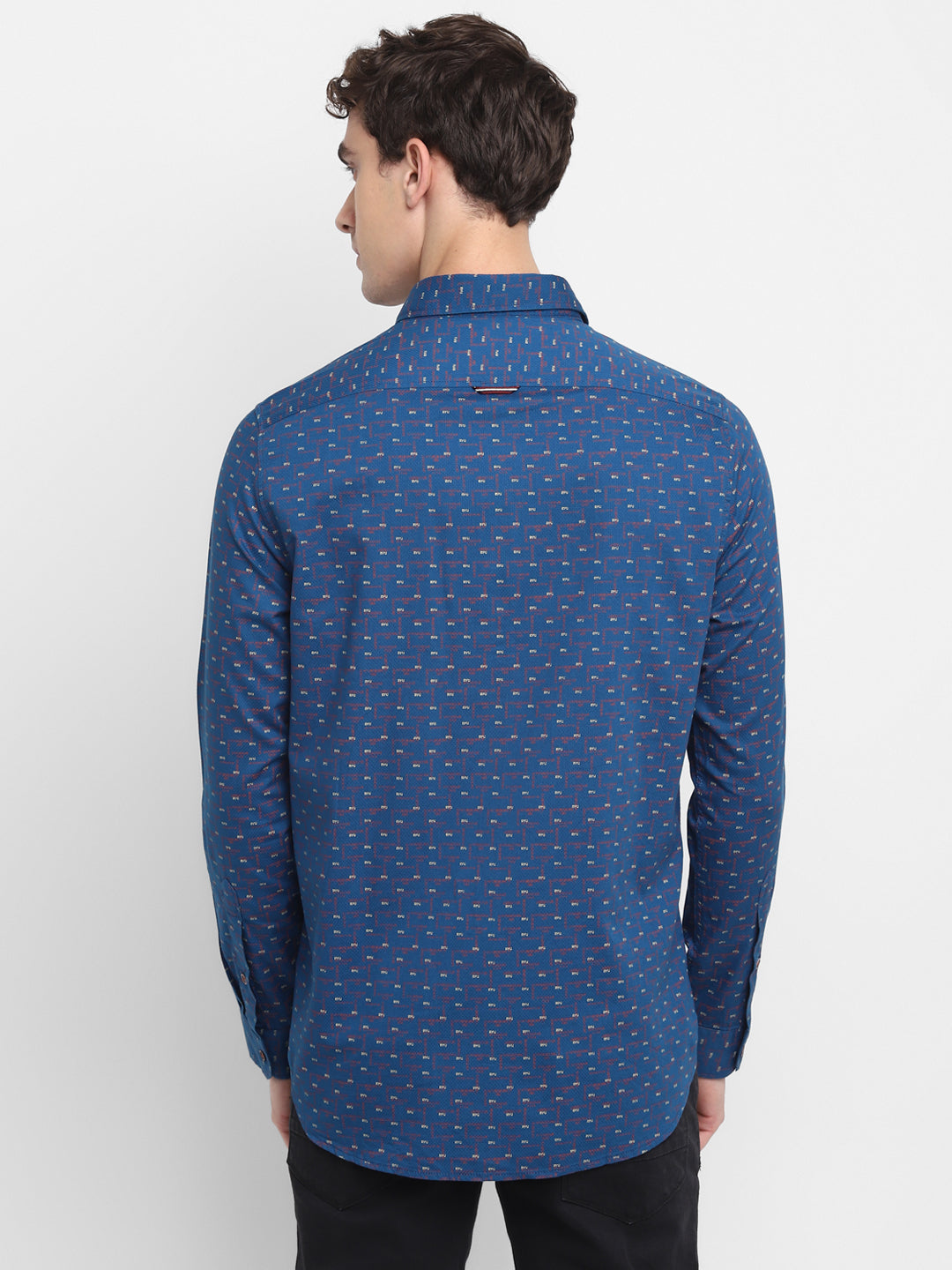 Printed Blue Slim Fit Causal Shirt