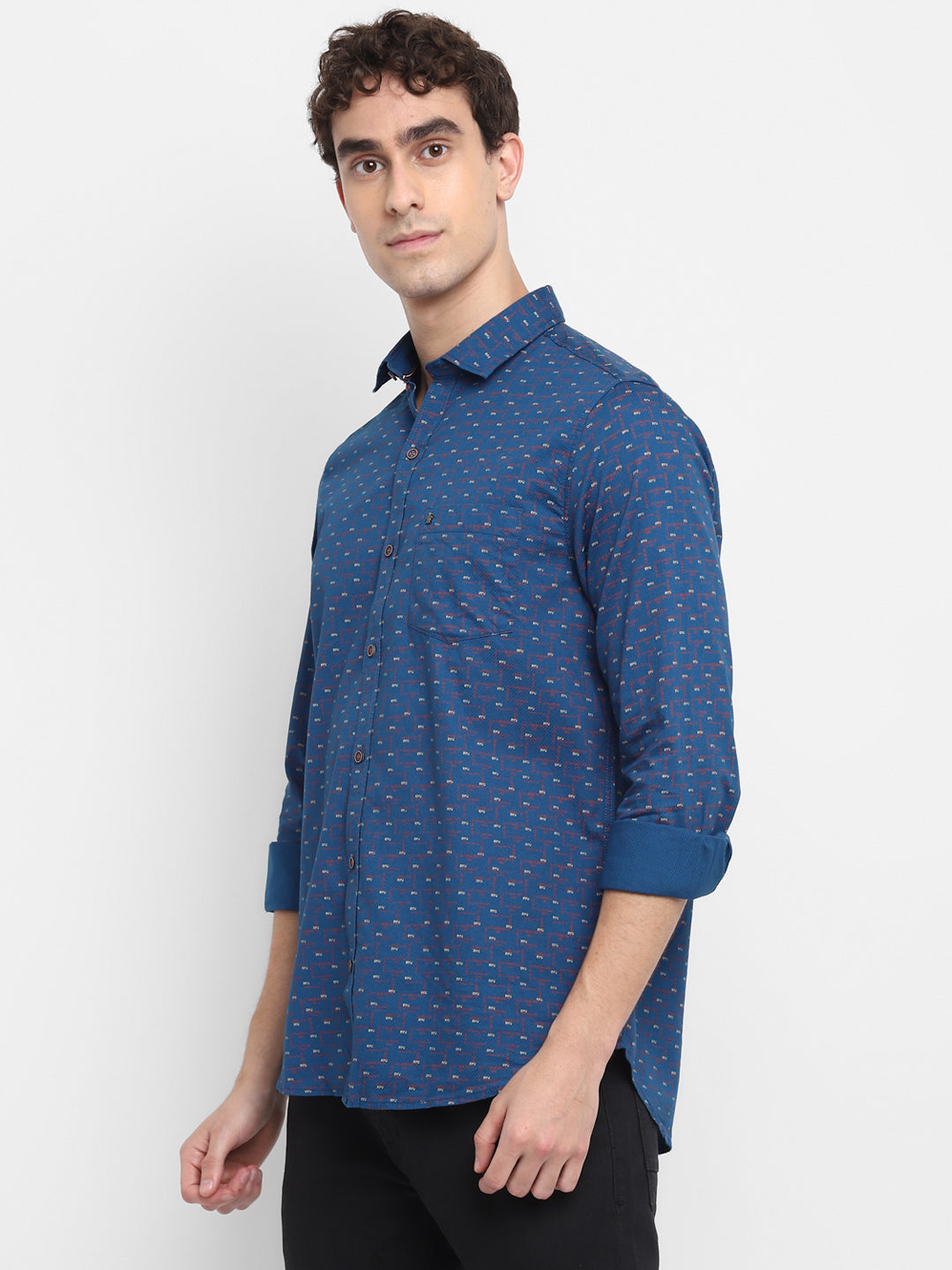 Printed Blue Slim Fit Causal Shirt