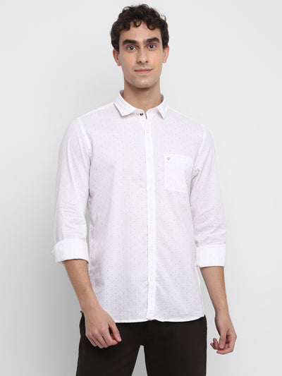 Printed White Slim Fit Causal Shirt