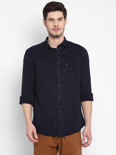Striped Navy Blue Slim Fit Casual Shirt