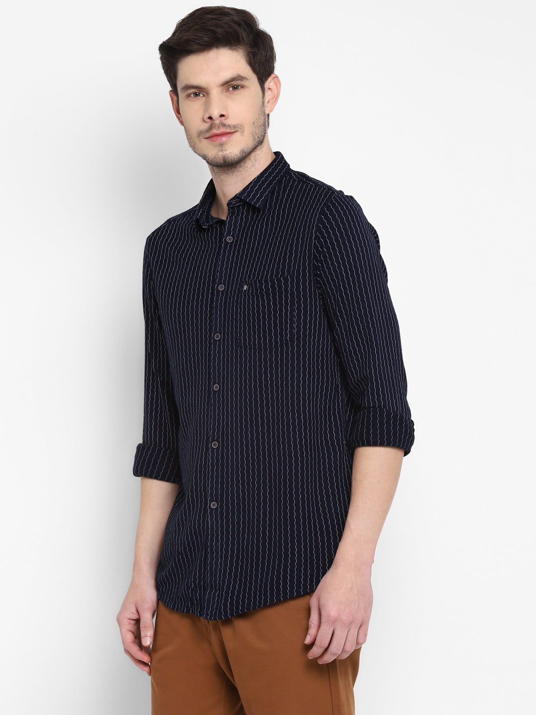 Striped Navy Blue Slim Fit Casual Shirt