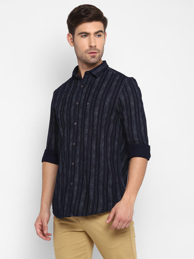 Striped Navy Blue Slim Fit Causal Shirt