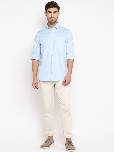 Printed Sky Blue Slim Fit Causal Shirt