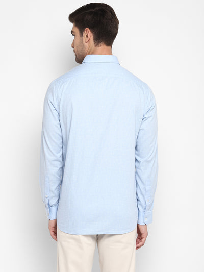 Printed Sky Blue Slim Fit Causal Shirt