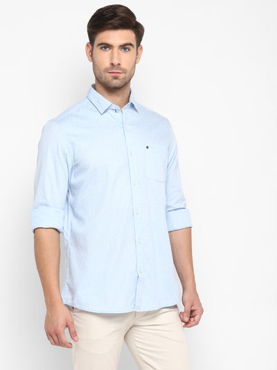 Printed Sky Blue Slim Fit Causal Shirt