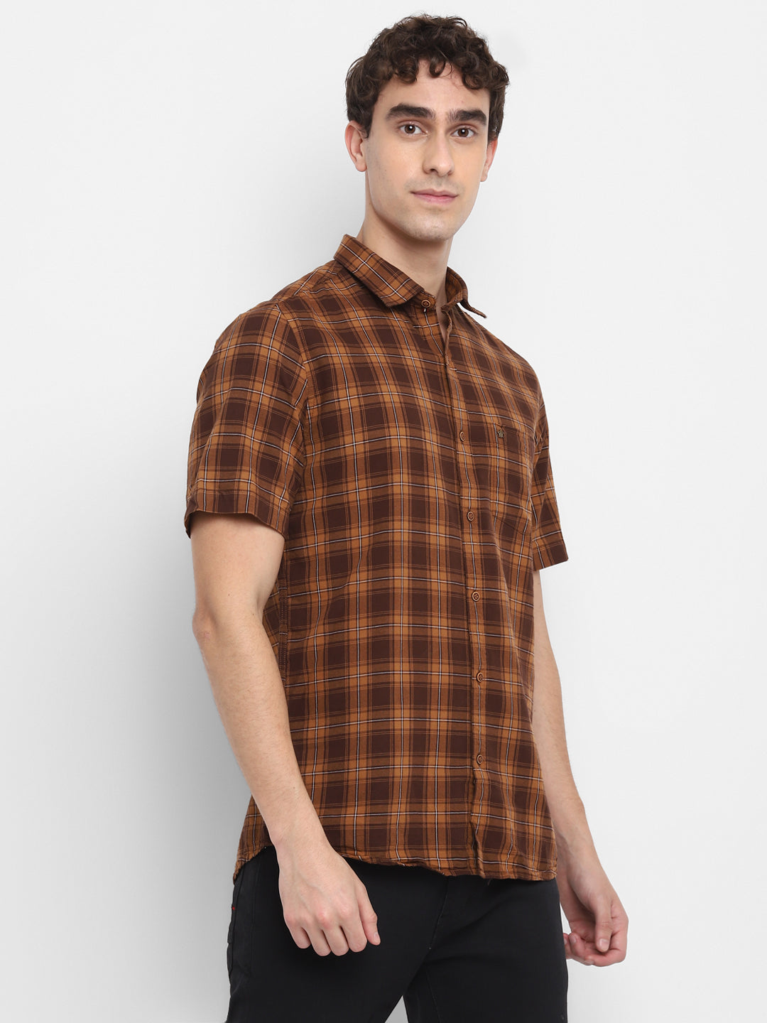 Checked Brown Slim Fit Causal Shirt