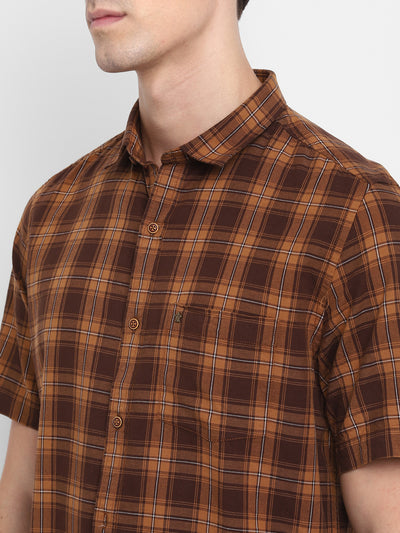 Checked Brown Slim Fit Causal Shirt