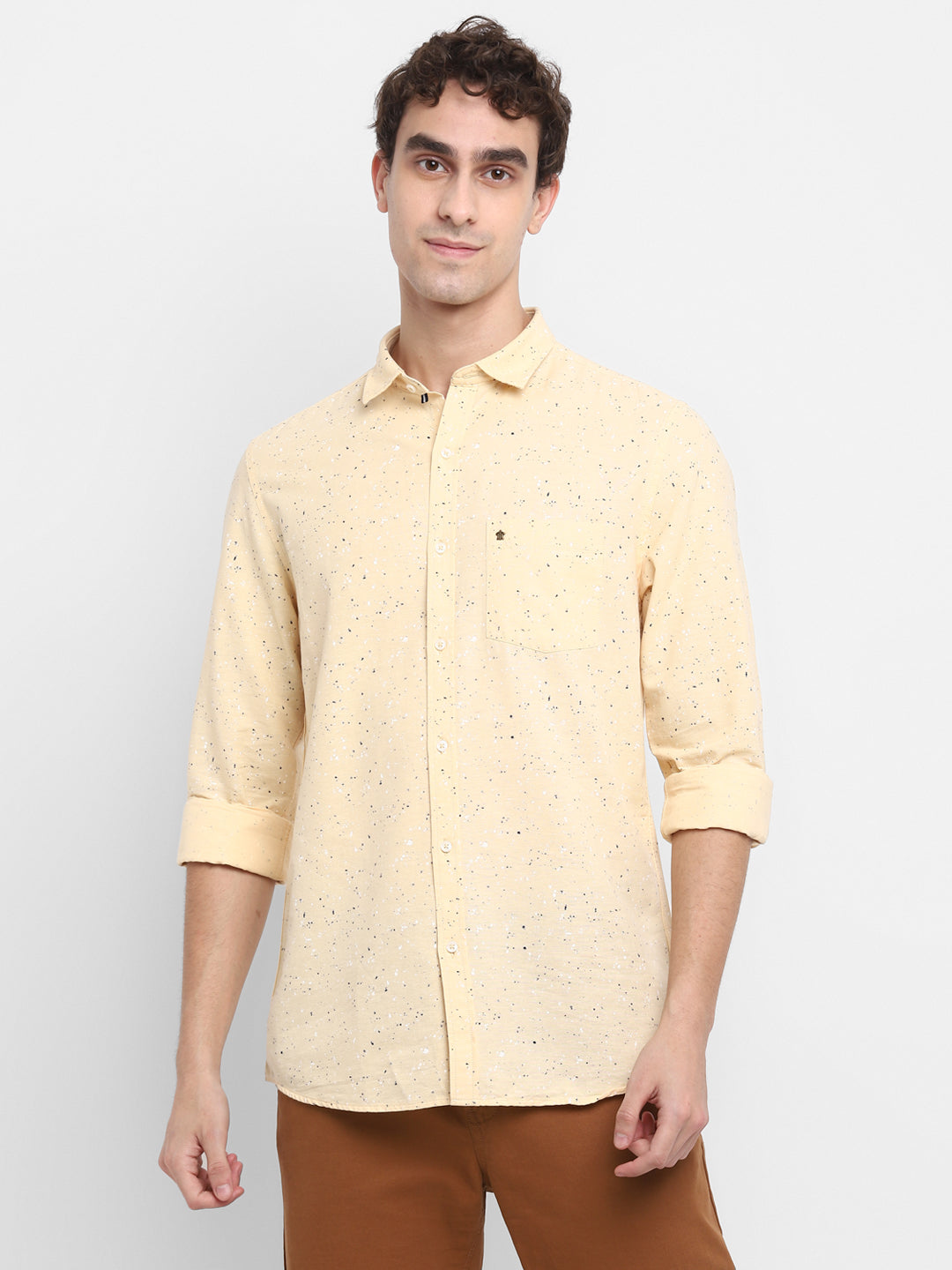 Printed Yellow Slim Fit Causal Shirt