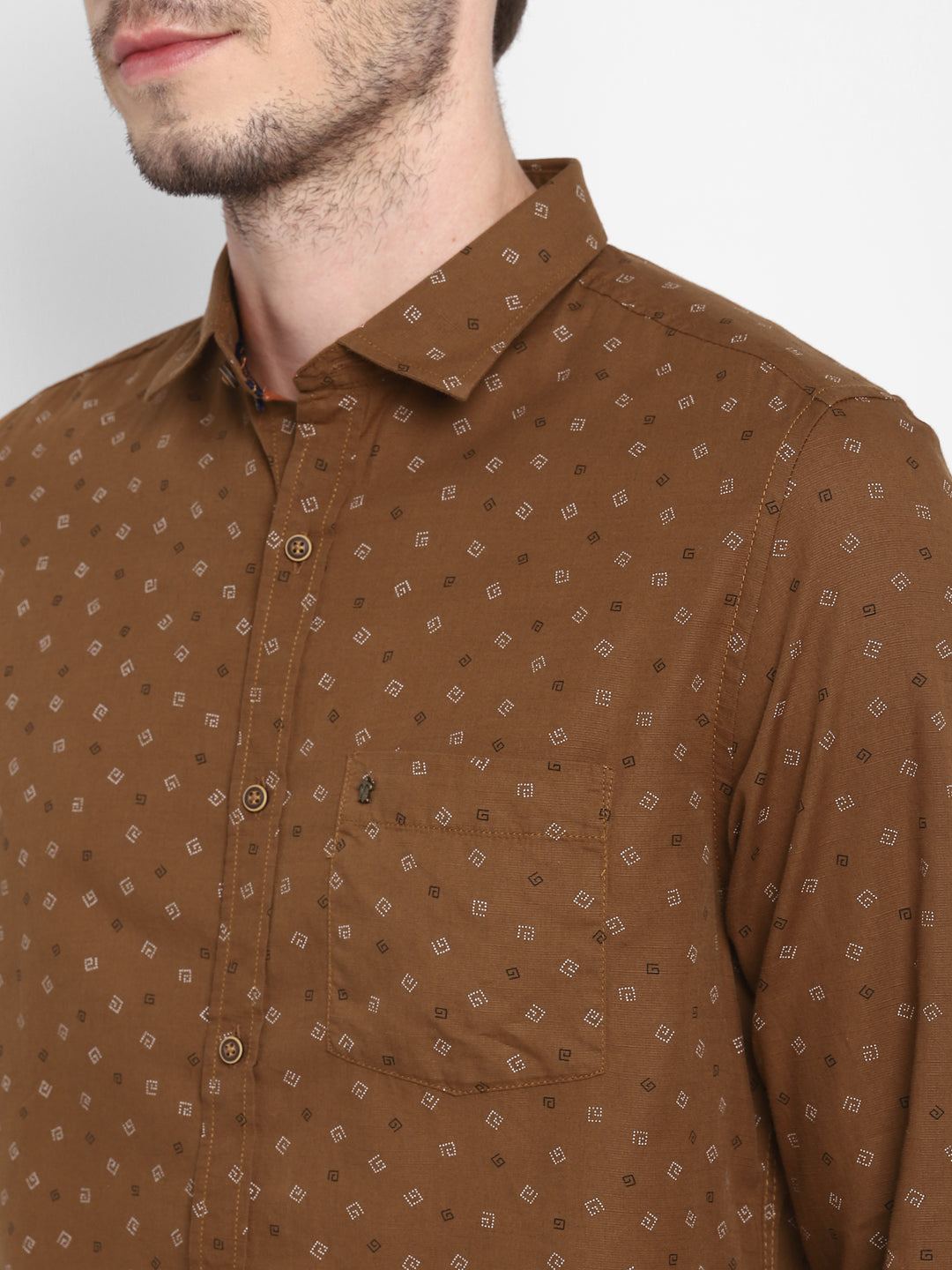 Printed Brown Slim Fit Causal Shirt