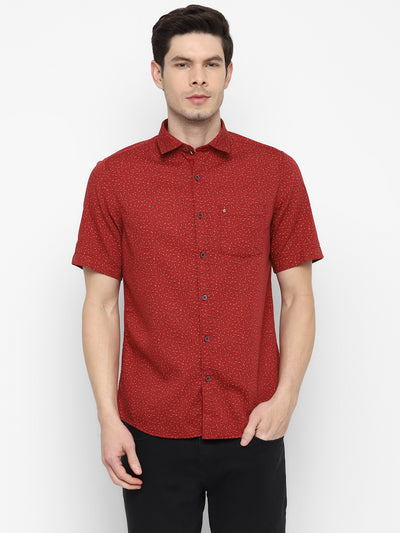 Printed Red Slim Fit Causal Shirt