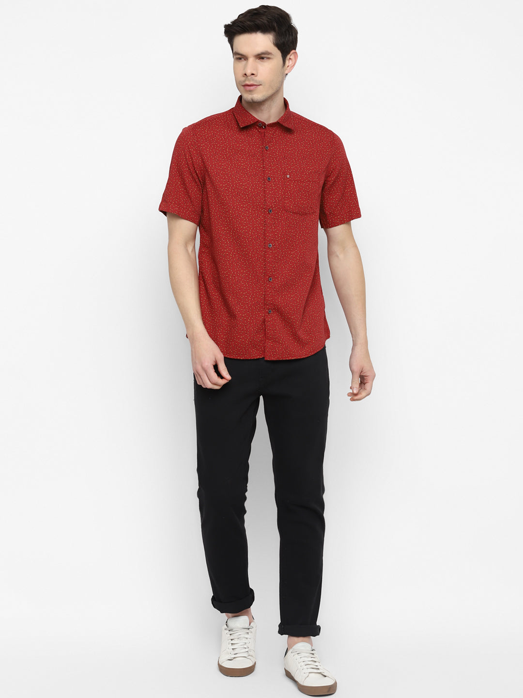 Printed Red Slim Fit Causal Shirt