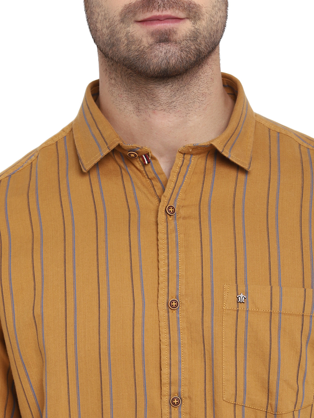 Striped Brown Slim Fit Causal Shirt