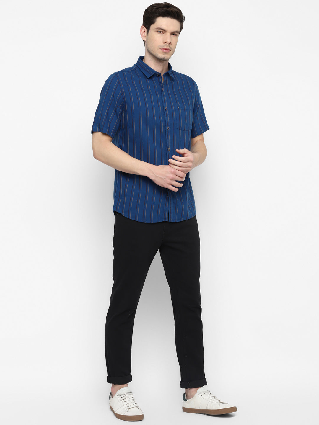Striped Navy Blue Slim Fit Causal Shirt