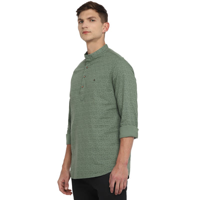 Turtle Men Green Cotton Printed Slim Fit Shirts