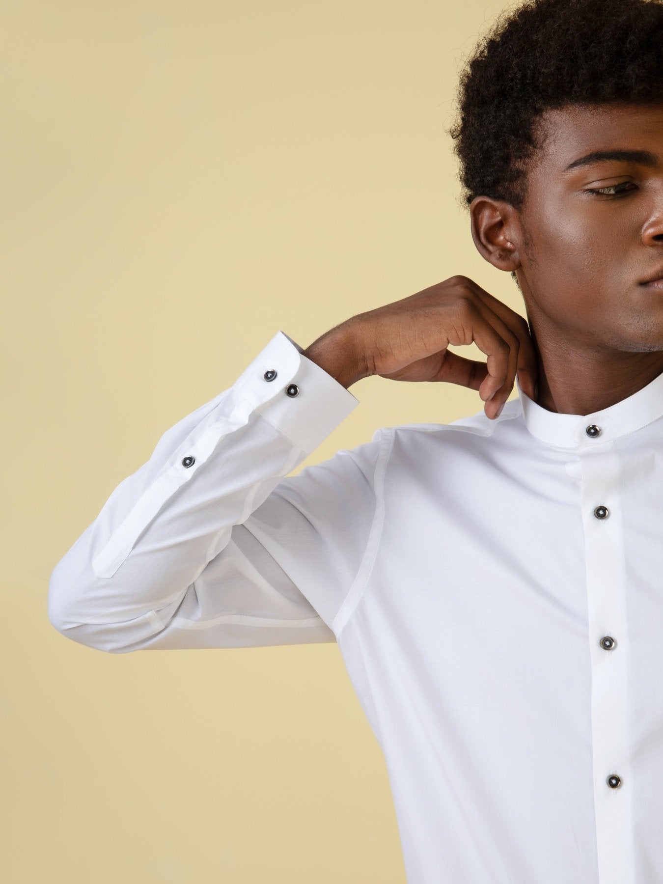 White Expandable Mandarin Lycra Formal Shirt