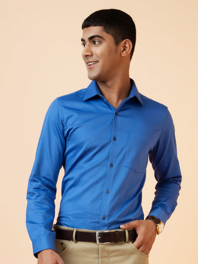 Blue Anti-spill Full Sleeve Slim Fit Formal Shirt
