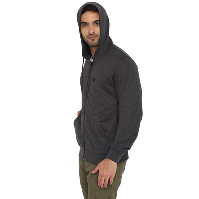 Turtle Men Essential Charcoal Grey Solid Hooded SweatShirt