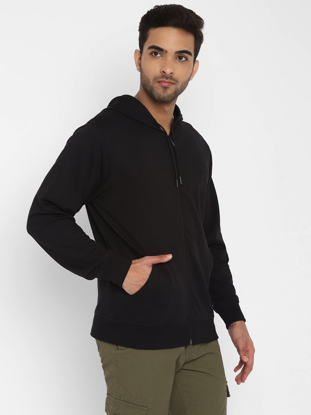 Essential Black Solid Hooded SweatShirt