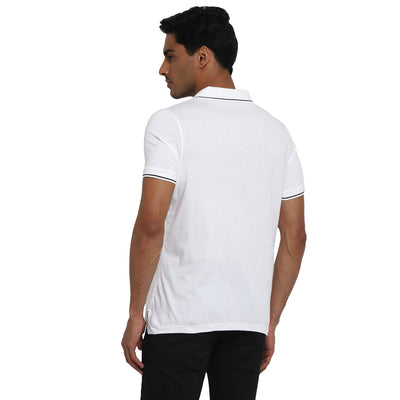 Essentials White Solid Polo Neck T-Shirt