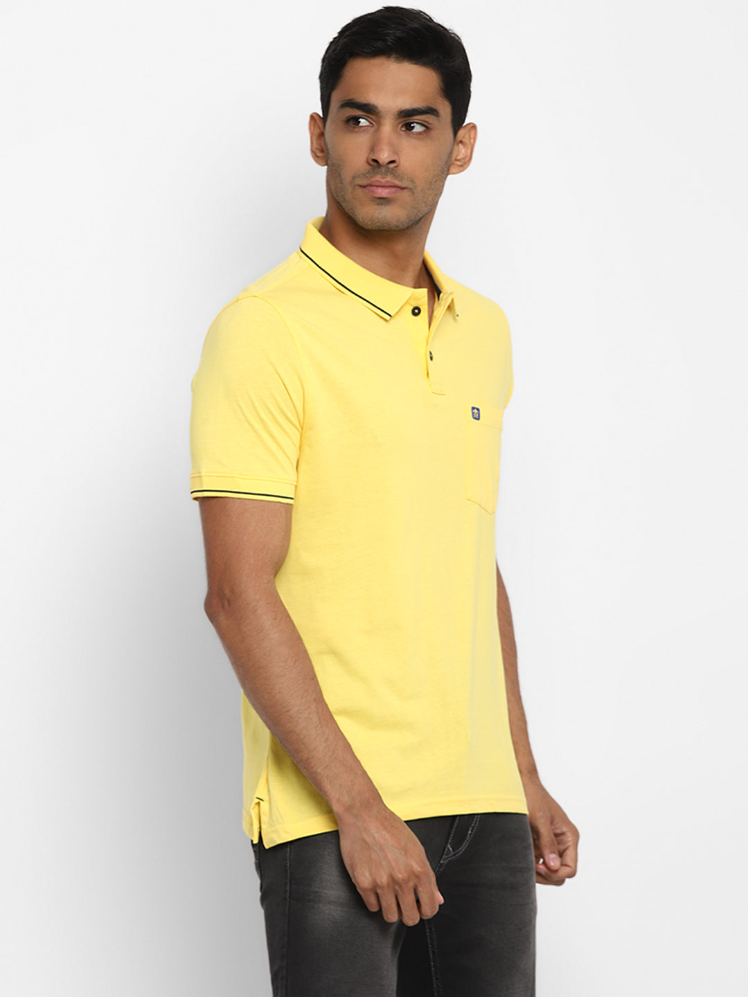 Essentials Yellow Solid Polo Neck T-Shirt