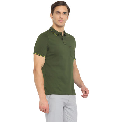Essentials Olive Solid Polo Neck T-Shirt