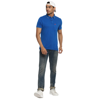 Essentials Blue Solid Polo Neck T-Shirt