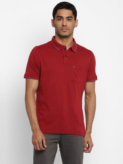 Essentials Maroon Solid Polo Neck T-Shirt