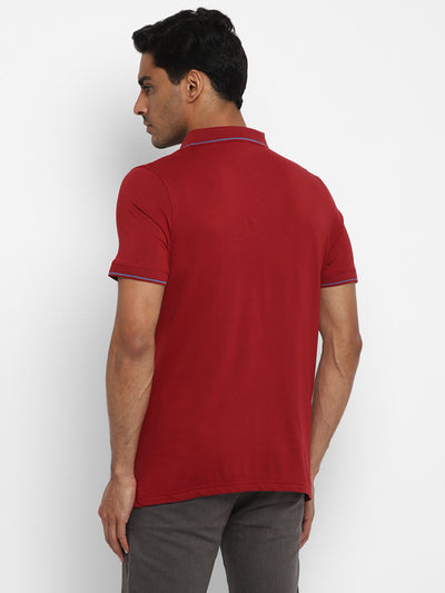 Essentials Maroon Solid Polo Neck T-Shirt