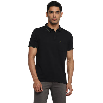 Turtle Men Essentials Black Solid Polo Neck T-Shirts