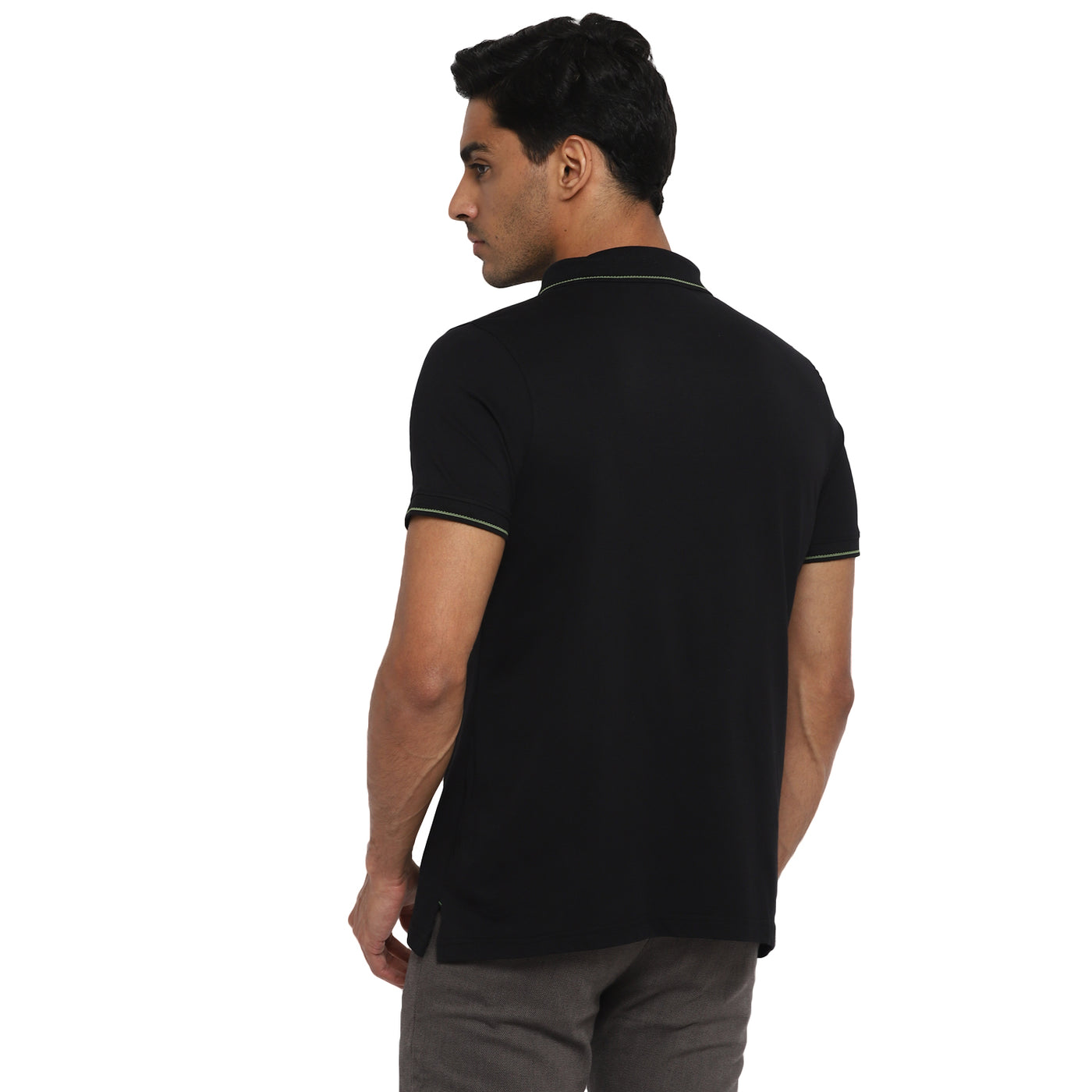 Turtle Men Essentials Black Solid Polo Neck T-Shirts