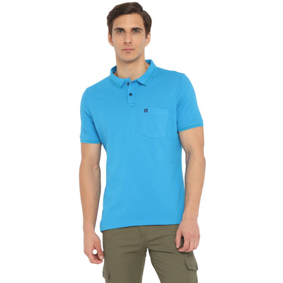 Essentials Light Blue Solid Polo Neck T-Shirt