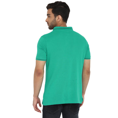 Essentials Sea Green Solid Polo Neck T-Shirt