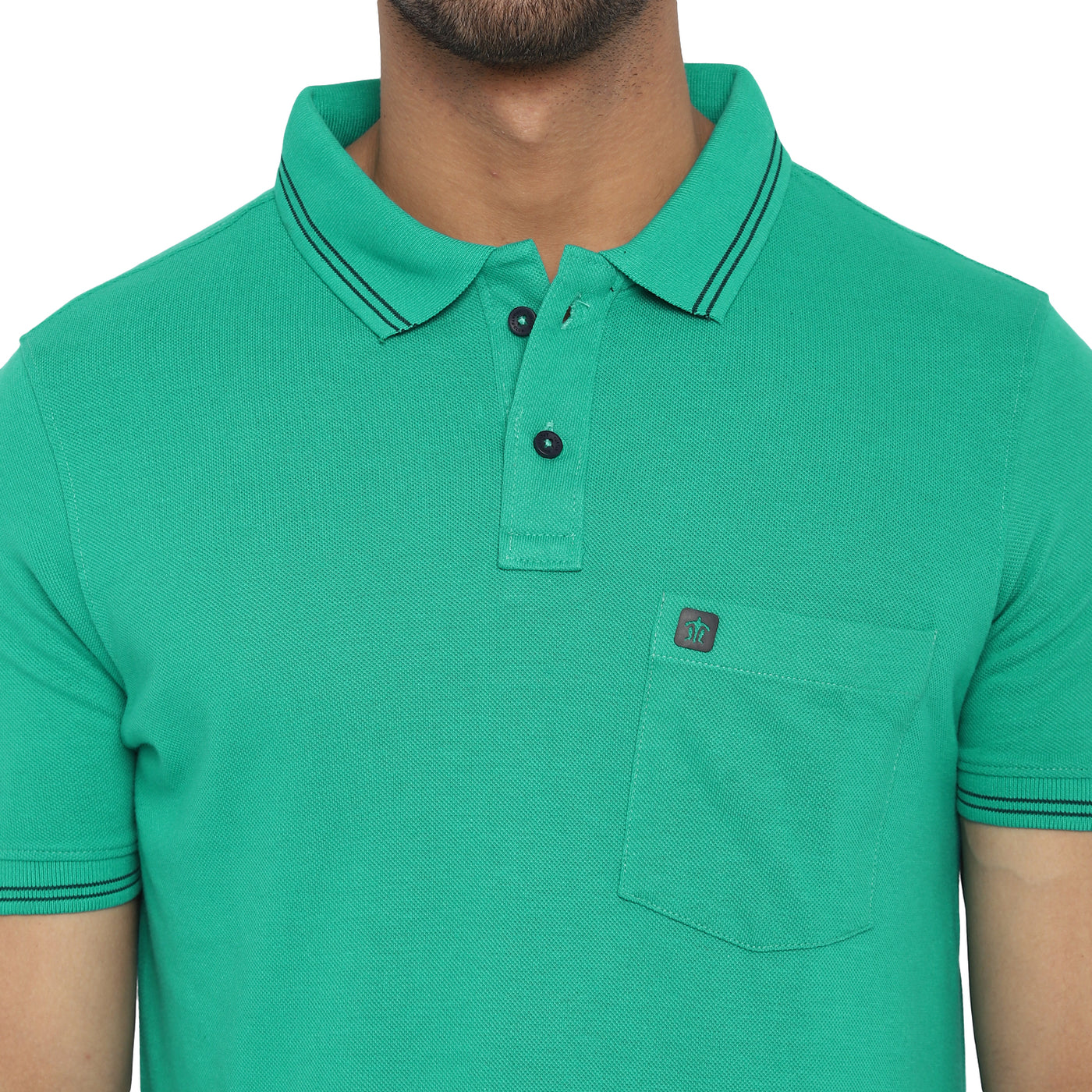 Essentials Sea Green Solid Polo Neck T-Shirt