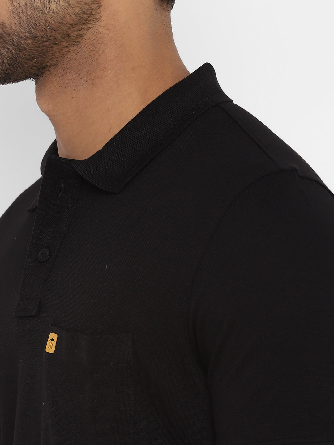 Essentials Black Solid Polo Neck T-Shirt