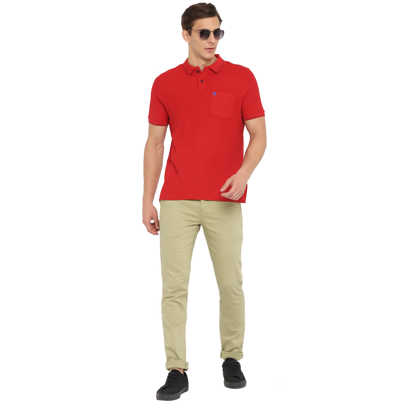 Essentials Red Solid Polo Neck T-Shirt