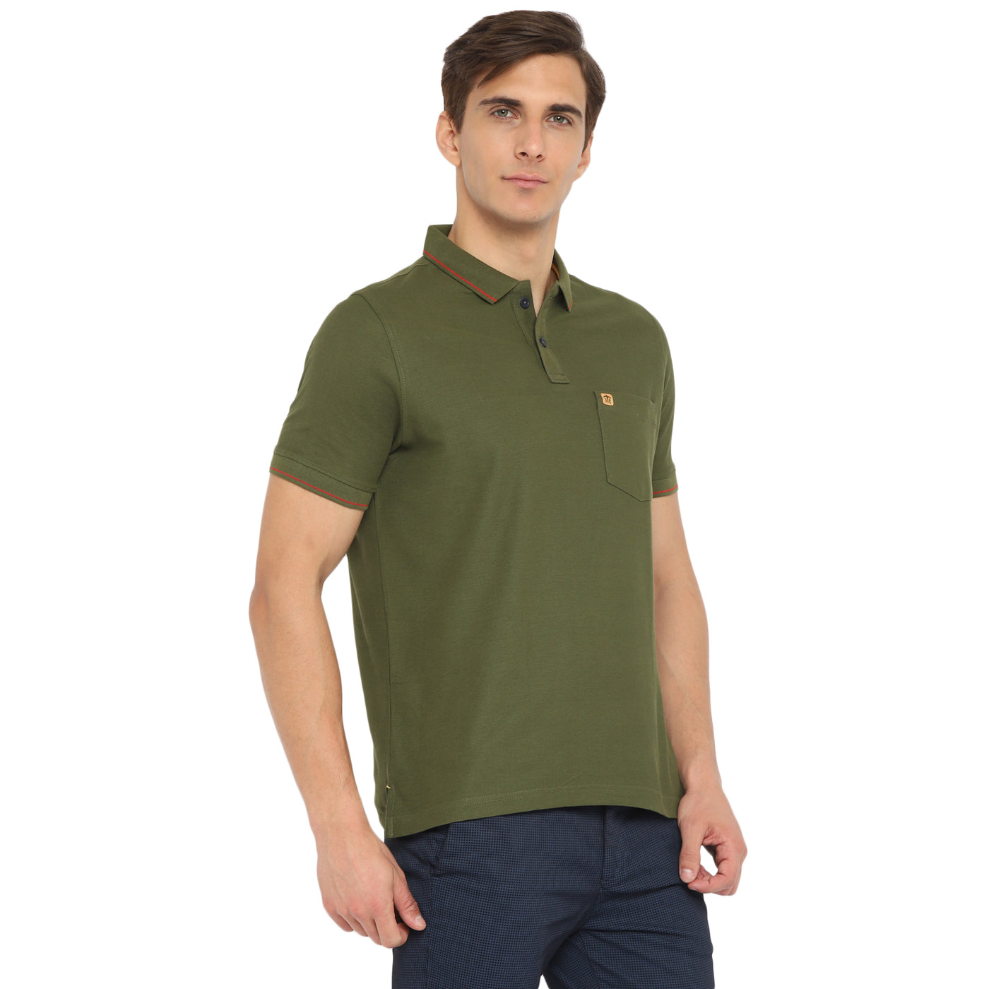 Turtle Men Essentials Olive Solid Polo Neck T-Shirts