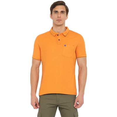 Essentials Orange Solid Polo Neck T-Shirt