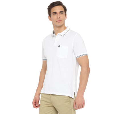 Essentials White Solid Polo Neck T-Shirt