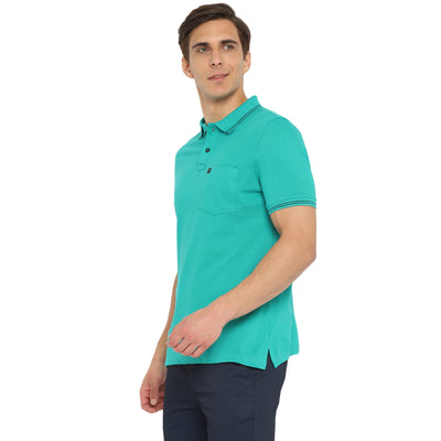 Essentials Turquoise Solid Polo Neck T-Shirt