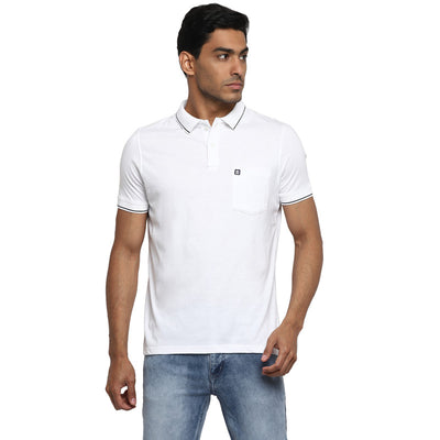 Essentials White Solid Polo Neck T-Shirt (37550)